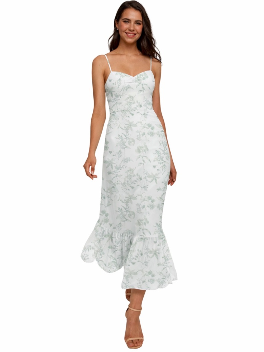 Aw Bridal Floral Chiffon Midi Dress Size 8 🌿 Garden Wedding  A-Line Mint Green